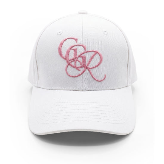 Girls Got Range Cloud White cap with Cherry Blossom Pink GGR monogram embroidery, front view