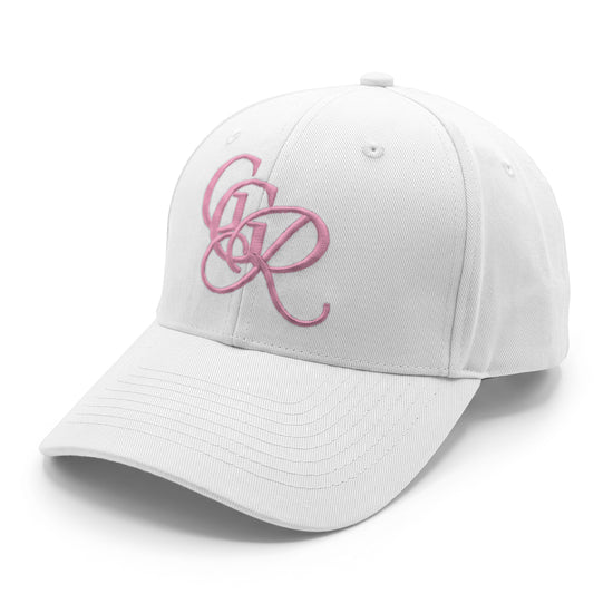 Girls Got Range Cloud White cap with Cherry Blossom Pink GGR monogram embroidery, side view