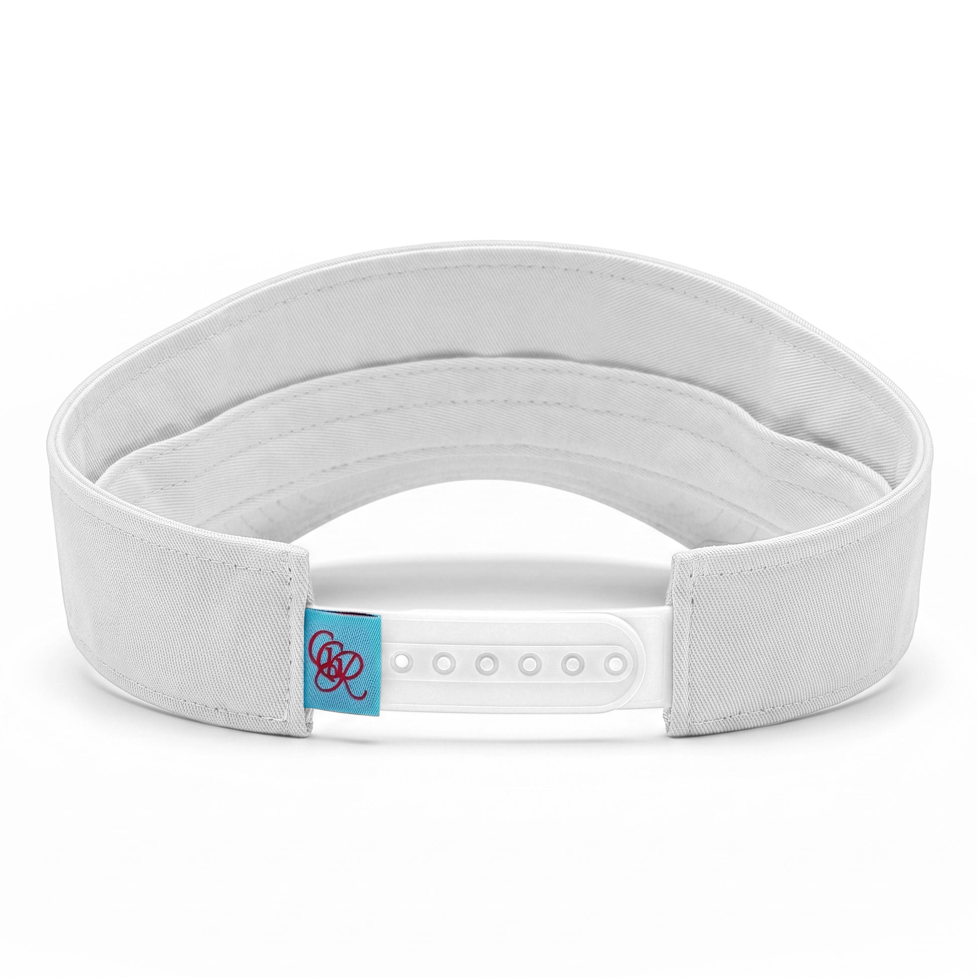 Girls Got Range Cloud White visor with Cherry Blossom Pink Range script embroidery, back view