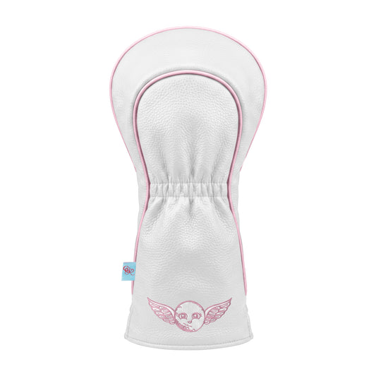 Girls Got Range Cloud White vegan leather headcover with Cherry Blossom Pink She So Fly icon, back view
