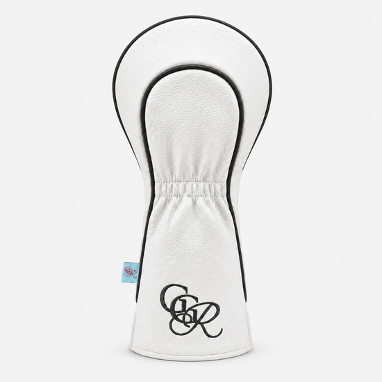 Girls Got Range Cloud White vegan leather headcover with Classic Black GGR monogram, back view