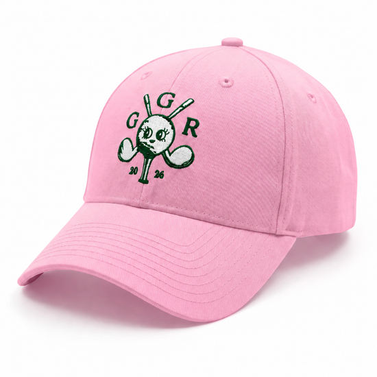 Girls Got Range Pink-A-Boo cap with Forest Green Insignia embroidery, side view