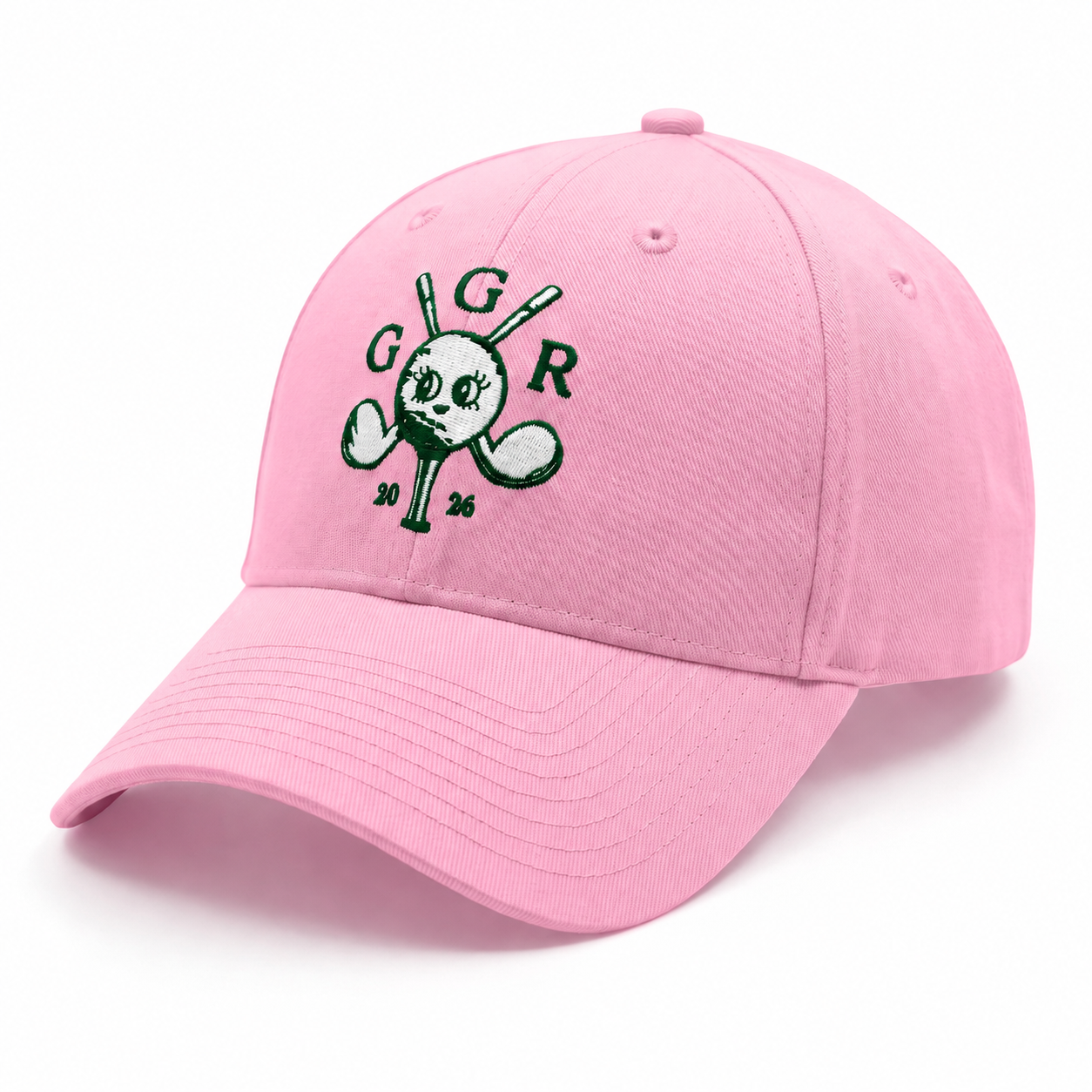Girls Got Range Pink-A-Boo cap with Forest Green Insignia embroidery, side view