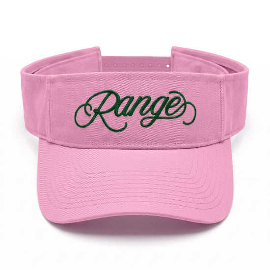 Girls Got Range Pink-A-Boo visor with Forest Green Range script embroidery, front view