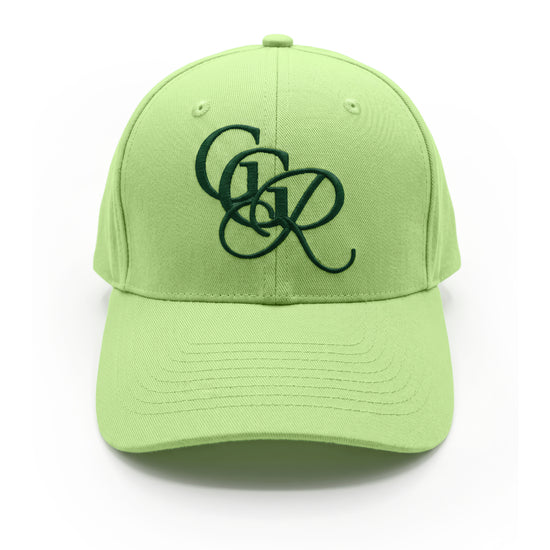 Girls Got Range Pistachio Green cap with Forest Green GGR monogram embroidery, front view