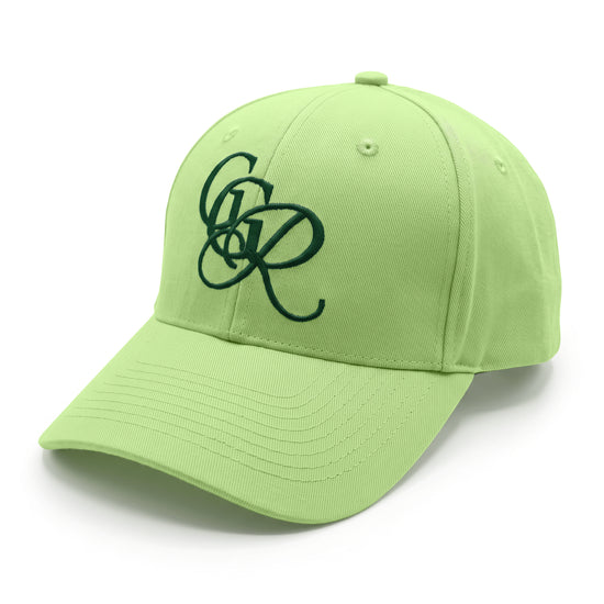 Girls Got Range Pistachio Green cap with Forest Green GGR monogram embroidery, side view