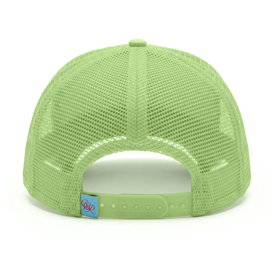 Girls Got Range Pistachio Green trucker hat with mesh back, back view