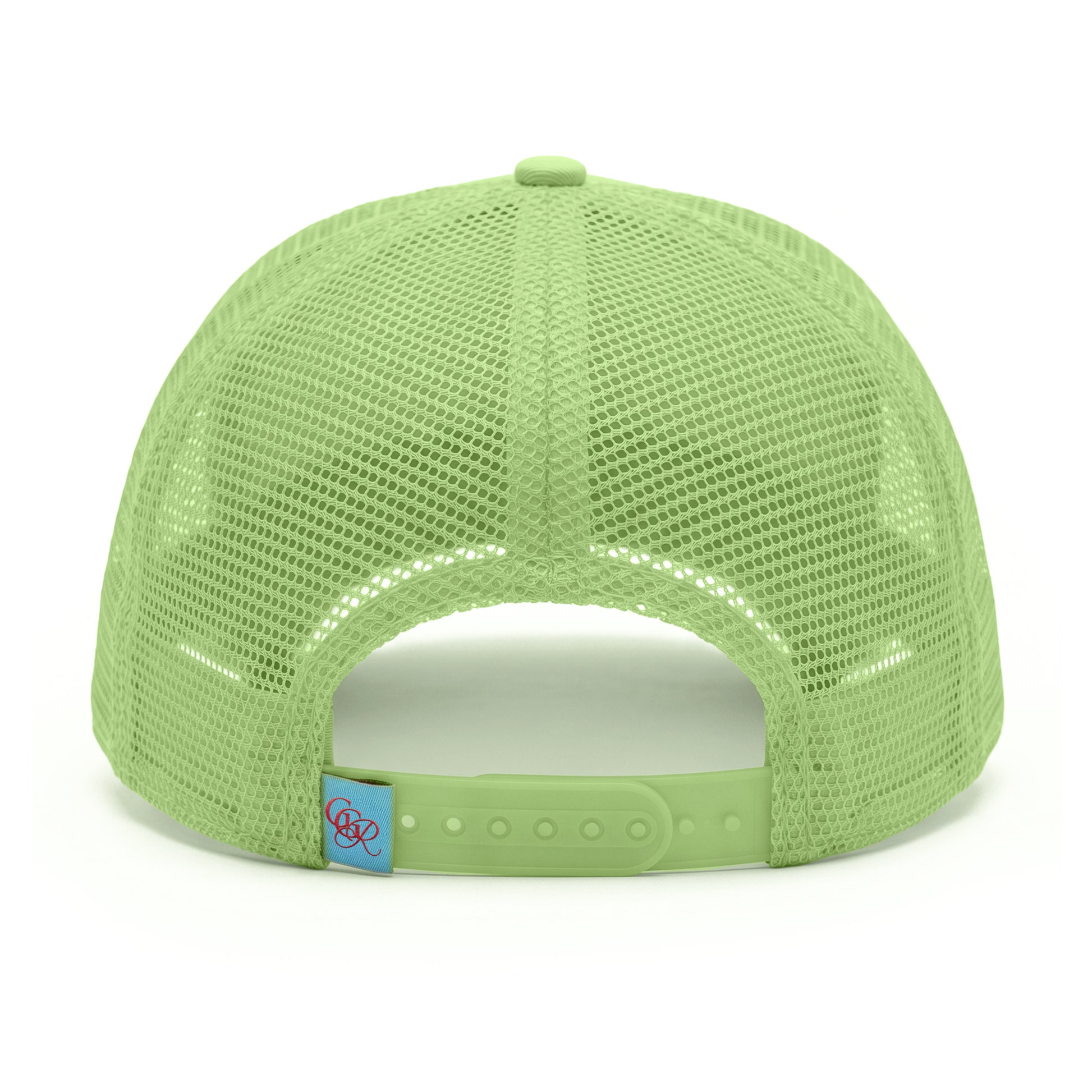 Girls Got Range Pistachio Green trucker hat with mesh back, back view