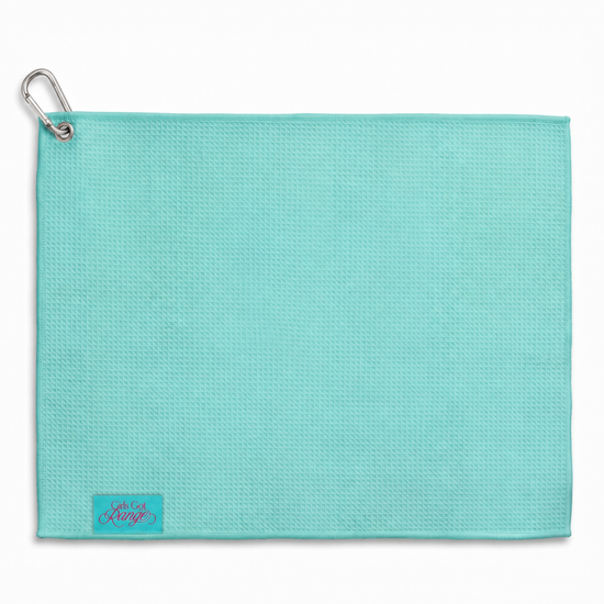 Girls Got Range monogram microfiber golf towel, solid Sky Blue back