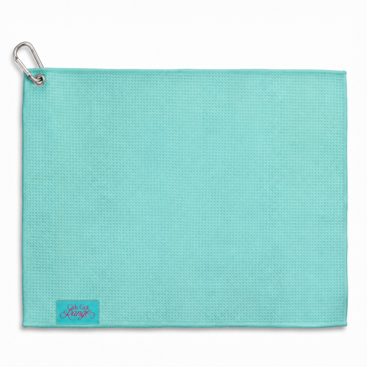 Girls Got Range monogram microfiber golf towel, solid Sky Blue back
